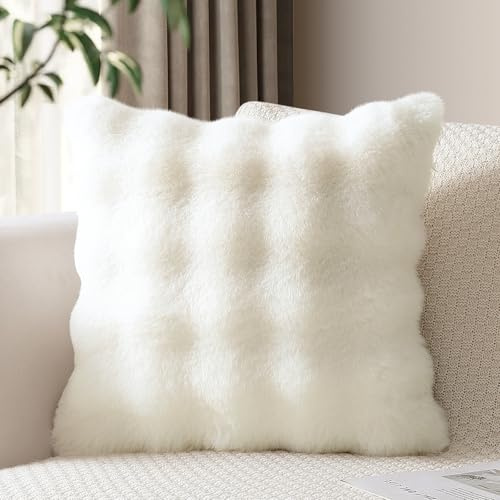 JOTOM 1 Stück Sanft Plüsch Samt Kissenbezüge, Weich Dekorativ Zierkissenbezüge Luxus Künstliche Pelz Kissenhüllen Sofakissen Kissenbezug für Wohnzimmer Schlafzimmer (50x50cm, Creme Weiß)