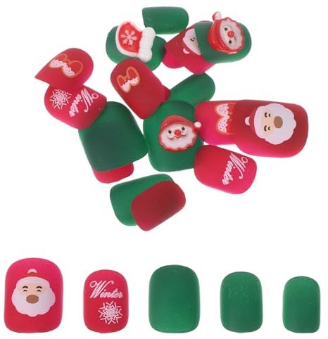 WOONEKY Almond Shaped Weihnachts Fake Nails Kurze Full Cover Press Nägel mit Französischem Stil Schnell Anzubringen Party Maniküre Zubehör für Damen
