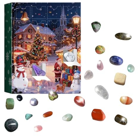 Advent Supplies, Raw Natural Crystal Stones, Educational Mineral Collection, Promotes Focus Relaxation, Daily Fun Surprise Activity, Desktop Decor Organizer, 24 Day Kit for School Dormitory Adults