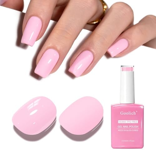 Goolich Vernis Semi Permanent Clair Rose, 15ML Sans HEMA & TPO Vernis Gel UV Semi Permanent Rose Pâle Doux Printemps-été Conçu pour le Nail Art, Manucure en Salon