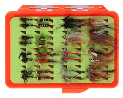 UPALDHOU Fiskebete, Flugfiske Flugor Sortiment Lockar Simulerade Flugkrokar med Box för öringbas