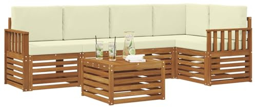 vidaXL Sofagarnituren 6 pcs Natur und Creme Massivholz Akazie, Moderner Outdoor-Sofa, strapazierfähiges Möbel für Garten, Bequeme Lounge-Sitzgruppe für die Terrasse