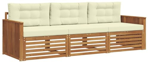 vidaXL Outdoor-Sofagarnitur mit Kissen 3 pcs Natur und Creme, Garten, modernes Ecksofa, belastbare Gartenmöbel, Lounge für Terrasse, ideales Set für Balkon