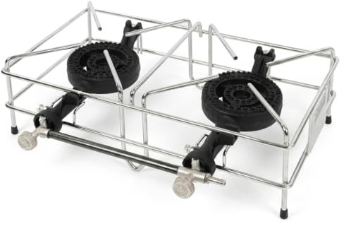 FOKER Réchaud à Gaz 2 Feux Mod. Europa en Fonte Peinte, Puissance 8 kW, Consommation 580 g/h, Butane/Propane, Idéal pour Camping et Extérieur, Fabriqué en Italie (Art. 03050)
