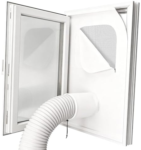 AC Window Seal, Cut-to-Fit Window Kit for Mobile Air Conditioner with Exhaust Hose, 600D Oxford Fabric Hot Air Stop Kit with Zipper & Mesh Screen Fits Casement and Sliding Windo (L: 114×133cm)