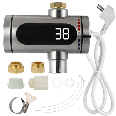 Edelstahl Durchlauferhitzer mit LED Digitalanzeige, Drehbar | Küche und Schwimmbad, 1 Satz, Silber, Integrierte Heizspirale, Sofortige Erwärmung