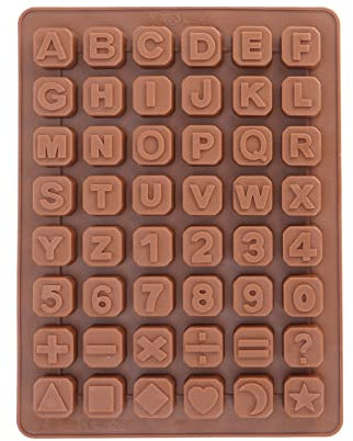 Jabón profesionales 48 letras Números carácter especial cubitos silicona Jabón molde color chocolate Forma (24 * 18 * 1,5 cm)