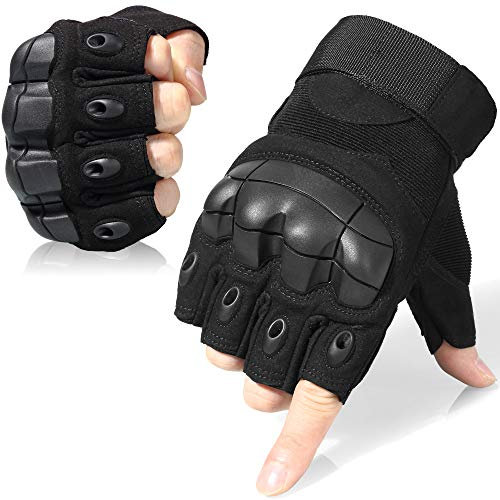 WTACTFUL Fingerless Gloves for Motorcycle Cycling Motorbike Climbing Camping ATV Riding Driving Racing Hiking Hunting Work Outdoor Sports Half Finger Gloves Size Large Black