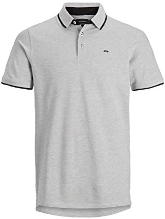 Jack & Jones Men's Jjepaulos Polo Ss Noos Polo Shirt, Grey (Light Grey Melange Detail: Slim Fit - Melange), L