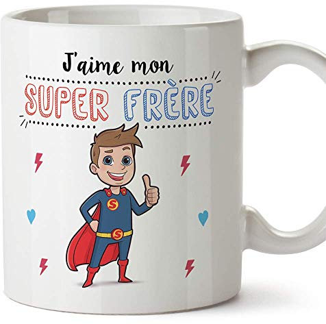 Mugffins Frère Mug/Tasse – J'aime Mon Super frère – Tasse Originale/Cadeau Anniversaire. Céramique 350 ML