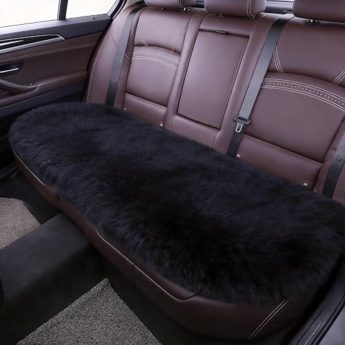 Sisha-A Universeller Schaffell-Autositzbezug 45cm×135cm - Natürliche Wolle Winterwärme für Autos, LKWs, SUVs, Transporter | Hochwertiger Gemütlicher Sitzschoner (Alle Fahrzeugtypen) Schwarz