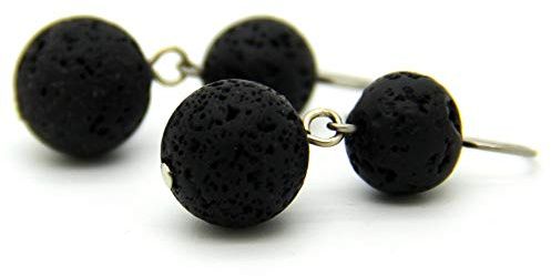 Lava-Kugel-Edelstahlohrhaken in Schwarz, mit eingehängtem Element leichter Lavaschmuck lässiges Accessoire modische Ohrhänger #119 Duett