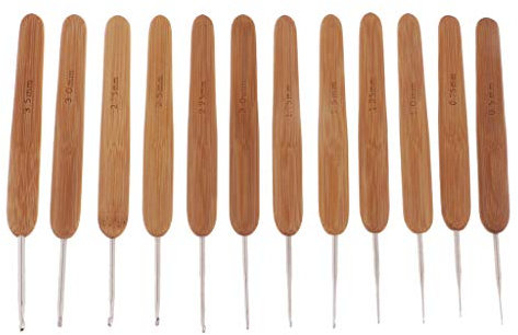 Sharplace 12er/set Häkelhaken Häkelnadel Garnhäkelnadel mit Bambusgriff, Größe 0,5 mm bis 3,5mm zum Häkeln Muster und Projekte