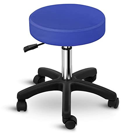 Physa Rollhocker Drehstuhl Arbeitshocker Drehhocker Aversa Blue (blau, Gestell: polierter Stahl, Sitz: PVC und Schaumstoff, Sitzhöhe: 45-58 cm, belastbar bis 150 kg)