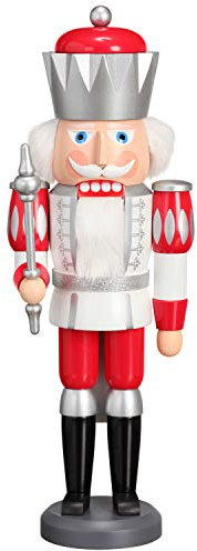 Seiffener Volkskunst Nussknacker König exklusiv 40 cm hoch Figur aus Holz Original Erzgebirgskunst weiß-Silber-rot