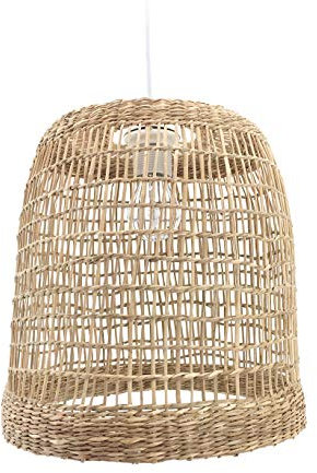 LUSSIOL - Pendelleuchte Cuzco, Kronleuchter im Boho-Look, Natur, Hygge - Hängelampe aus Rattan geflochten, Kabel weiß, E27-Fassung, Ø 30 cm - Möglichkeit LED Leuchtmittel -