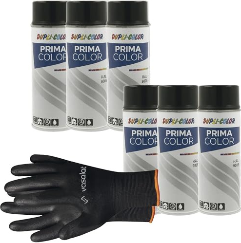 vasalat Dupli-Color Lackspray tiefschwarz glänzend RAL 9005 - Sprühlack für Metall, Kunststoff und Holz - wetterfeste Sprühfarbe für den Innen- und Außenbereich UV -beständig, 6 Stück