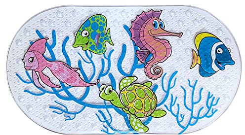 PTAPIPI Tapis de Bain pour Tapis de Douche, 39 cm x 69 cm Tapis de Douche antidérapants avec ventouses, Tapis de Baignoire Lavable en Machine pour Salle de Bain (Underwater World)