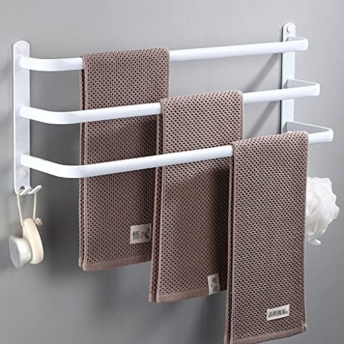 RETYOVE Porte-Serviettes Blanc Mural Barres Porte-Serviettes Multicouche avec Crochets Espace Aluminium Porte Serviette pour Salle de Bain, Cuisine d'hôtel, Style Contemporain 3 Layer 50cm