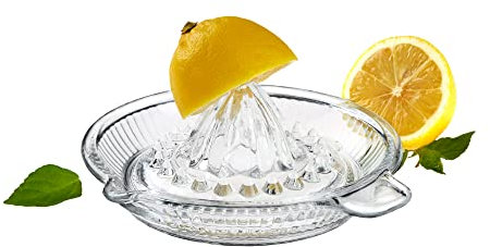 DESTALYA Zitronenpresse, Glas, Manuell Saftpresse, mit Griff und Ausgießer, Kristall, für Frischen Fruchtsaft, Limette, Orange, Schweres, Klein, Cam Limon Sikacagi