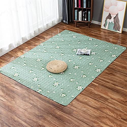 LIVEINU Baumwolle Tatami Teppich mit Anti-Rutsch Unterstützung Faltbarer Abwaschbarer Kinderteppich Spielteppich Babyteppich Fußboden Krabbeldecke 120x210cm Blume Grün