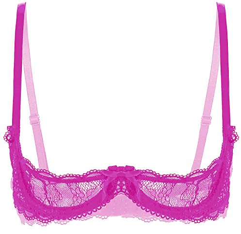 CHICTRY Womens Lace Push Up Bra Underwire 1/4 Cups Brassiere Shelf Bras Balconette Bralette Lingerie Rose M