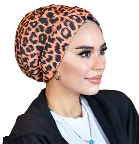 Cross Turban für Frauen – Haarwickel und Kopfwickel – Hijab Unterkappe und Sofortmützen, Leopard, Standard