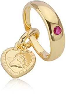 NKlaus Kettenanhänger Taufring Rubin echt Schutzengel 333 Gelb Gold klein 11,7mm für Mädchen 8652
