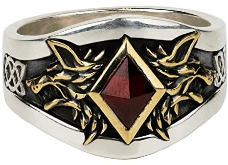 Starforged Space Wolves Ring von Leman Russ Wolf King Memorial Ring of Warhammer 40 K, Sterlingsilber, Achatstein, roter Achat, Sterlingsilber, Achat-Stein, Roter Achat