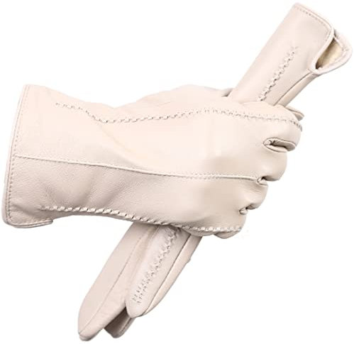 Farbige Mode Lederhandschuhe, hochwertige Lederhandschuhe Damen, Echtleder-Winterhandschuhe, hält warm, Damen-Lederhandschuhe, Beige 8