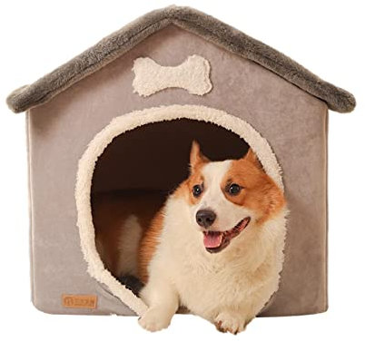 Hundehütte Katzenhaus Indoor, Faltbares Haustier Haus, Winterfest Unterschlupf für Hunde Katzen, Warmes Gemütliches Plüschkatzen-Iglu, Vollständig Abdecken Hundehöhle Katzenhöhle mit Abnehmbarem atte