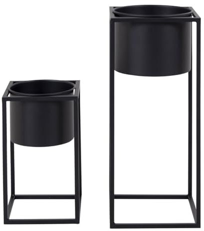 AltoBuy KIUH - Lot de 2 Cache-Pots sur Pieds Métal Noir