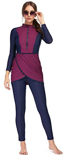 Bañador de Bukini para Mujeres Traje de Baño Moderado Bañador Islámico de Manga Larga Cobertura Completa Hijab(4XL,S5)
