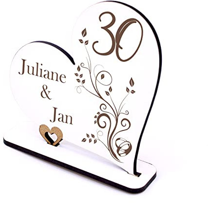 Perlenhochzeit Deko Herz Aufsteller Hochzeitstag 30 Jahre Jubiläum personalisiert Hochzeit Tischdeko Geldgeschenk 15 x 15 cm