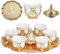 6 PC Turkish Tea Set -Espresso Coffee Set, 6 Porcelain Tea Cups, 6 Saucers, Sugar Bowl, Tray -Artisan Turkish Coffee Glasses, Wedding Gift, Celebrations (6 Gold Porcelain)