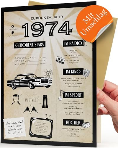 Geburtstagskarte 50 Mann & Frau - Besondere Karte 50 Geburtstag mit Umschlag -1954 Nostalgische Geburtstagsgeschenk für Frauen und Männer - 50 Geburtstag Frauen & Männer Lustige Geschenkidee