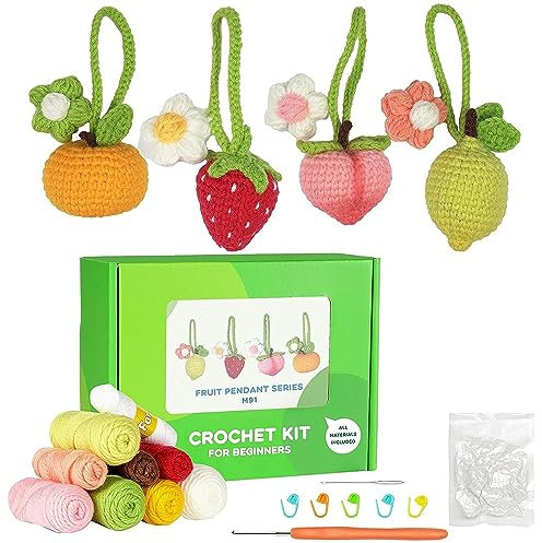 Tefola Häkelset für Anfänger, Häkelnadel 4 Stil, süße Früchte, Starterhaken mit Schritt-für-Schritt-Video (Englisch)