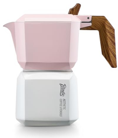 Bincoo Stovetop Espresso Maker 2 Cups-Creative Moka Coffee Pot Double Valve,Italian Coffee Maker Aluminium Stovetop Camping Espresso Maker with Gift Box (pink)