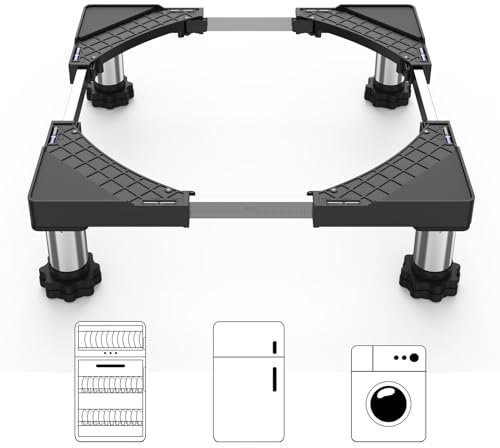 DEWEL Waschmaschine Untergestell Verstellbare Bärenlast 250KG,Waschmaschine Sockel für Trockner Kühlschrank,Gefrierschrank,Waschmaschinen Podest Breite 45-65cm,Höhe 13–17 cm,Schwarz