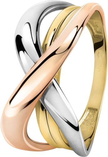 CHRIST Damen-Damenring 585er Gelbgold, 585er Weißgold, 585er Roségold 60 Tricolor 32024340