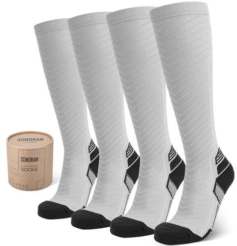 SONORAN 2 Pairs Kompressionsstrümpfe Damen und Herren Klasse 2 Stützstrümpfe Kompressionssocken Compression Socks Kompression für Running, Reisen, Sport L/XL （Schwarz Weiß）