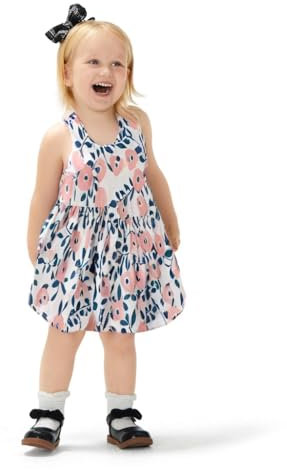 PATPAT Vestido Niña y Conjunto de Sombrero de Paja - con Gorro Vestido Infantil Sin Mangas con Lazo Estampado Floral, Ropa Bebe, Batas Escolares, Vestidos Niña Verano, Tutu Niña 18-24 Meses