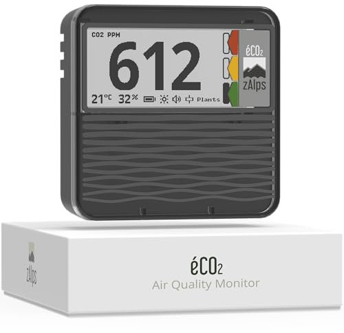 zAlps éCO2 - Moniteur de Qualité de l'Air Intérieur - Détecteur CO2 Précis et Durable - Capteur CO2, Température et Humidité - Autonome et Portable - Parfait pour Maison/Bureau/École
