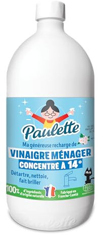 Paulette - Vinaigre Ménager Concentré 14° Fleur de Pomme - Nettoyant Détartrant Multi-Surfaces Ecocert - Fabriqué en France - 1 L