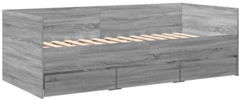 vidaXL Tagesbett, Gästebett mit 3 Schubladen mit Rollen, Schlafsofa für Schlafzimmer, Bettsofa Sofabett Daybed Bett, Grau Sonoma 75x190cm Holzwerkstoff