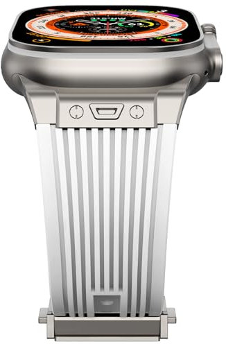 NewWays Silikon Armband kompatibel mit Apple Watch 49mm 46mm 45mm 44mm 42mm(Serie 3 2 1),Sports Ersatzarmband für iWatch Ultra 3 2 1 Series 11 10 9 8 7 6 5 4 3 2 1 SE Herren Damen,Weiß/Titan Stecker