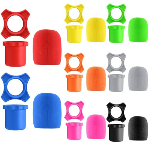 Murtenze Rüttelsicherer, kabelloser Handschutz, Silikonring, bunte Mikrofon-Schaumstoff-Windschutzscheibenabdeckungen, untere Stangenhülsenhalter für KTV, Studio, Performance, Sprache, 8 Farben, 8