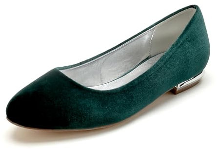 SFSSWSRYDF Comfort Ballet Flats Women Suede Round Toe Wedding Sandals Closed Toe Slip-On Bridal Shoes Flats Formal Prom Party Dress Pumps,A Dark Green,8 UK