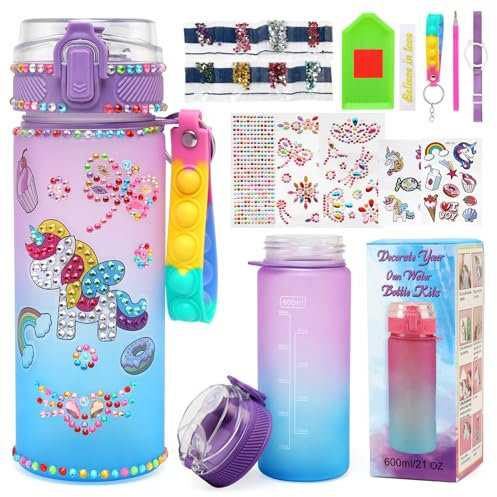 JoyPlus Licorne Bricolage Gourde Fille DIY Gourde Isotherme Bouteille Kit de Loisir Créatif Enfant Jeux Créatif Fille 6 7 8 9 10 Ans, Décore ta Propre Bouteille D'Eau pour Les Filles 4 6 8 10 12 Ans