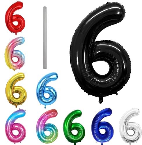 Geburtstag zahlen Luftballon 6 jahre-Schwarz XXL Jumbo Folienballon 40 Zoll – 101 cm Luftballons 6 Geburtstag Junge Mädchen Babyparty Geburtstagsdeko Jubiläumsparty Dekoration